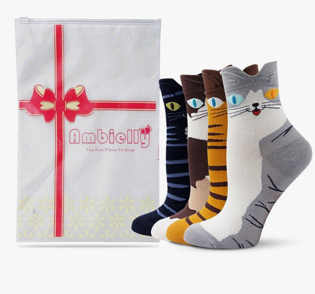 Chaussettes Fantaisie Taille Unique – Modèle Noël & Modèle Chat 🧦✨