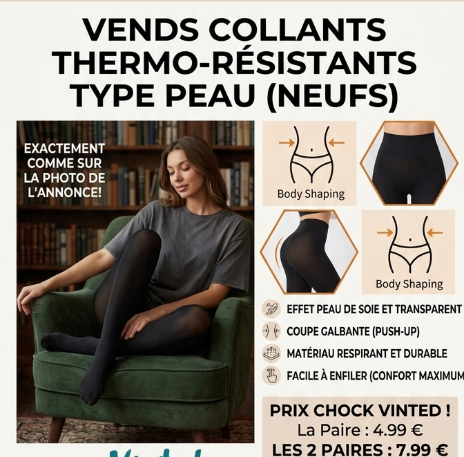 Collant thermiques noir femme taille S/M ou M/L