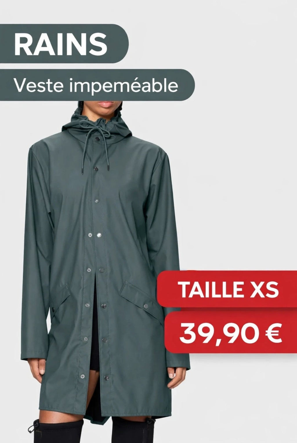 Veste Imperméable RAINS Long Jacket Lagon XS – Unisexe