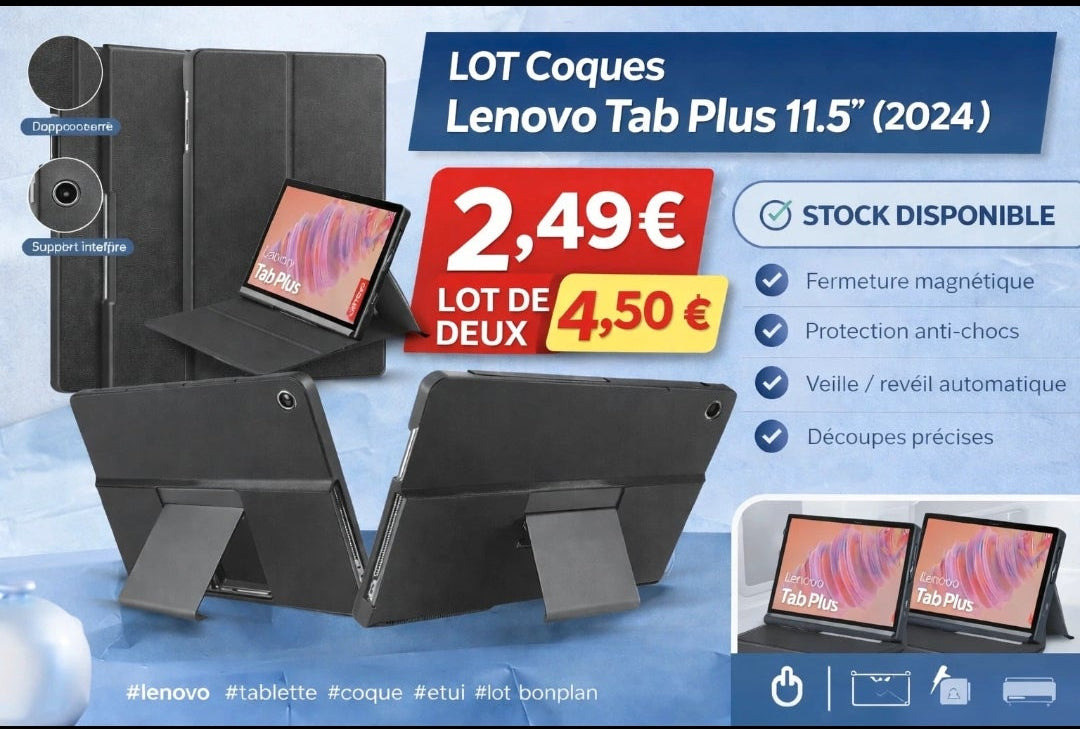 Coque Lenovo Tab Plus 11.5 (2024) 🔥 Étuis NEUFS + Support 📱 Stock dispo