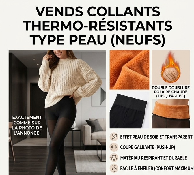 Collant thermiques noir femme taille S/M ou M/L