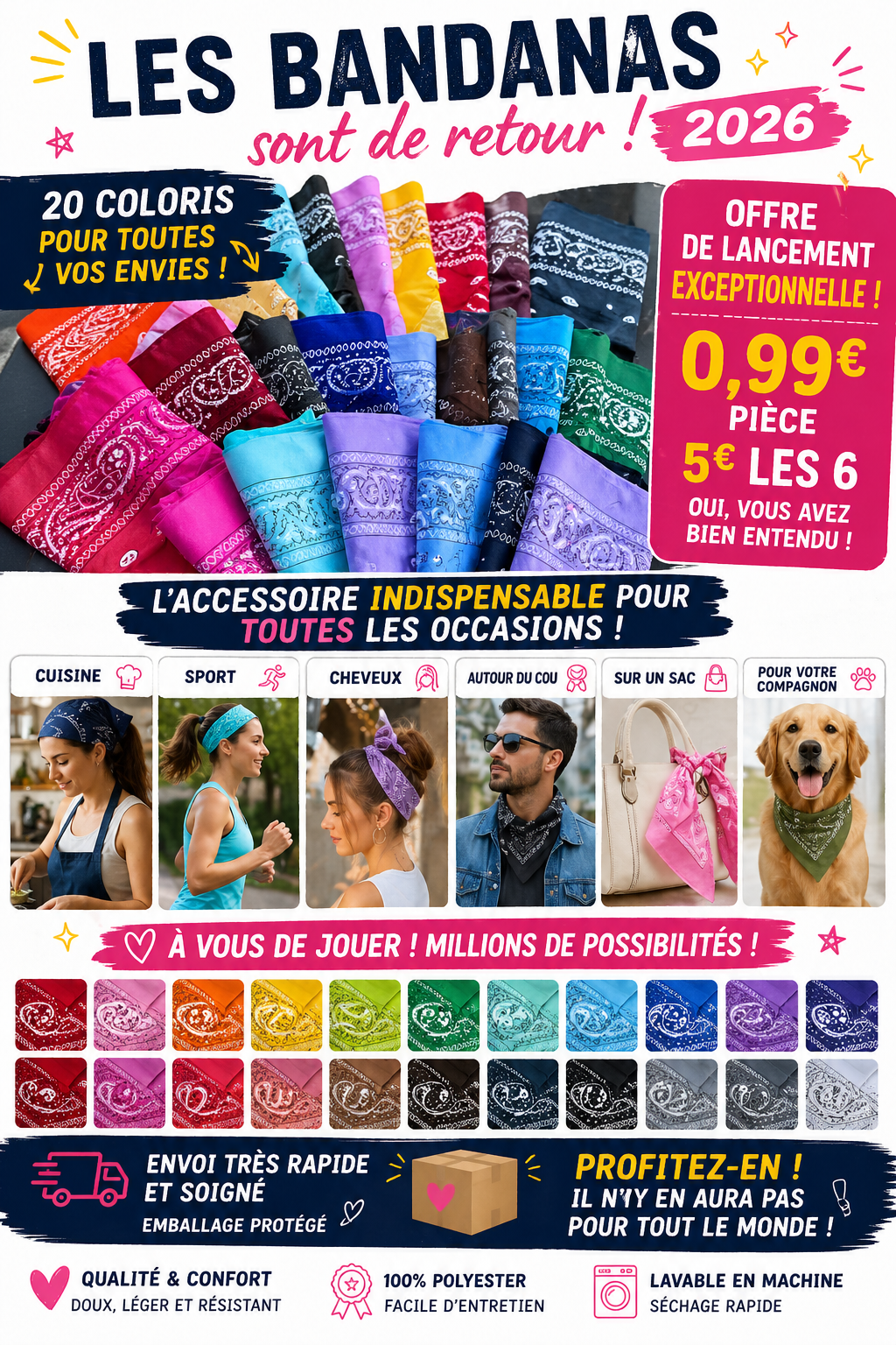Bandanas Tendance – 20 Coloris