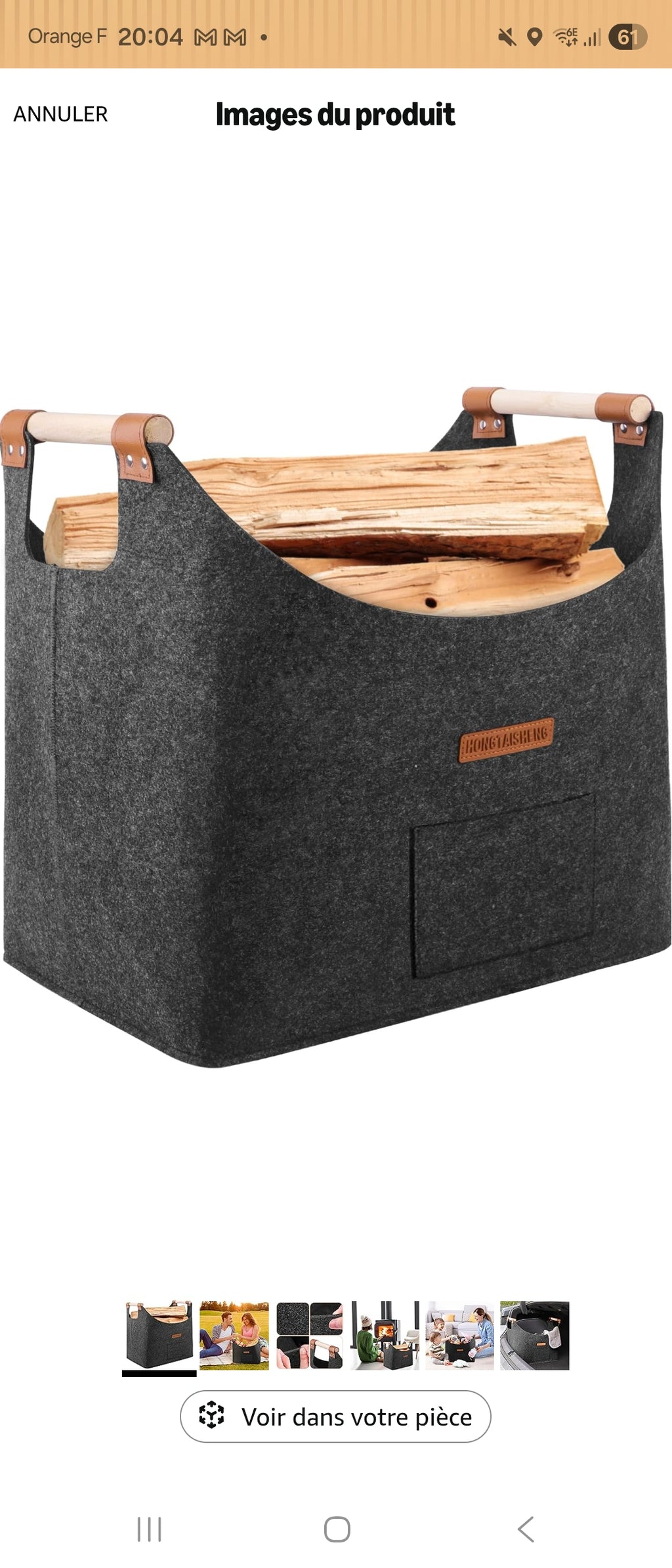 Panier à bûches en feutre 60L 🪵 – Ultra résistant & design – POIGNÉES BOIS PREMIUM – PRIX CHOC