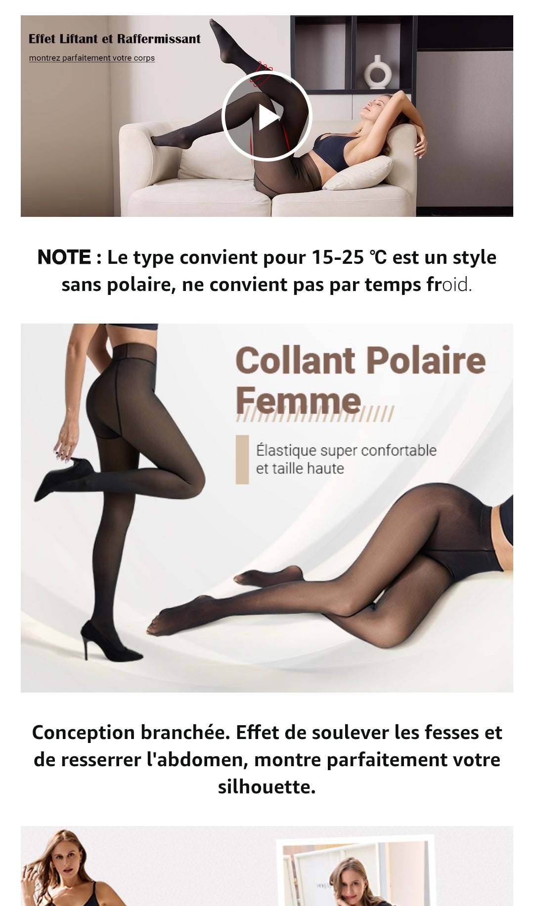 Collant thermiques noir femme taille S/M ou M/L