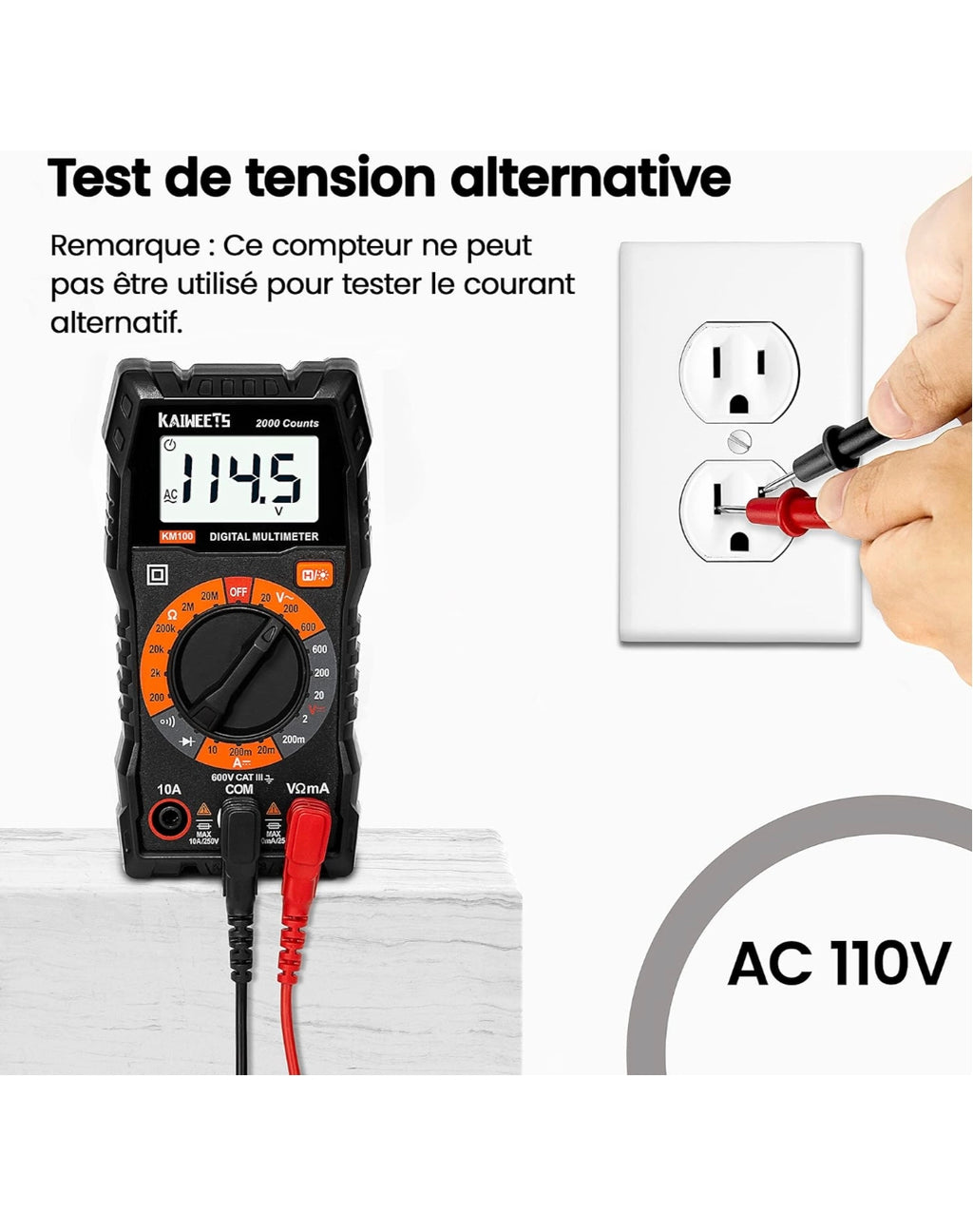 Multimètre numérique KAIWEETS – Voltmètre / Ohmmètre / Testeur électrique compact et précis