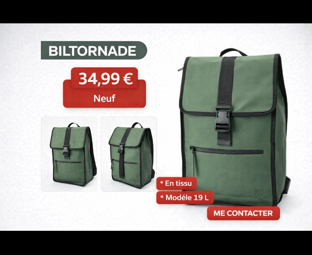 Sac à Dos Bill Tornade Noir Déperlant – Style Minimaliste Urbain – Comme Neuf