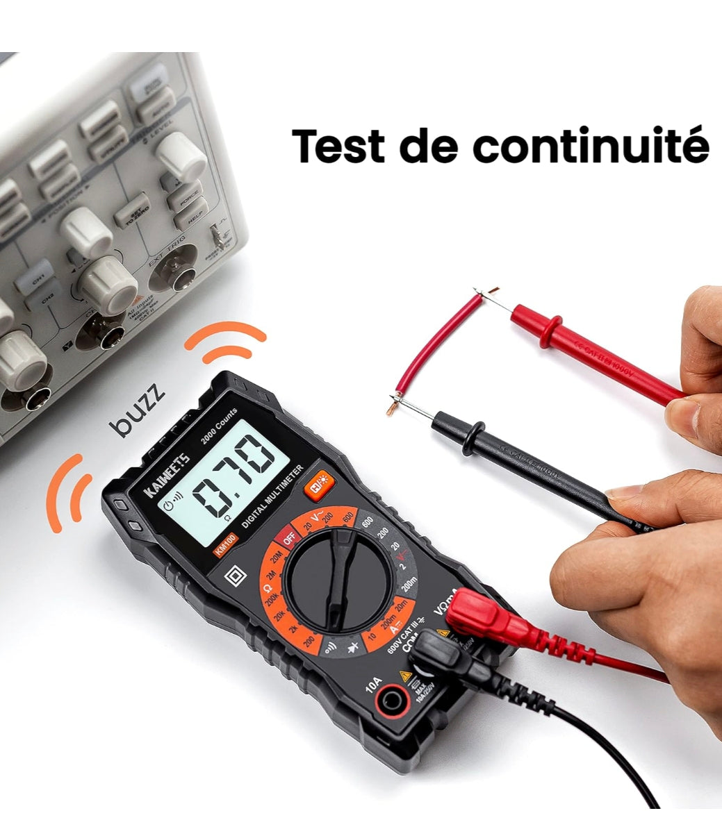 Multimètre numérique KAIWEETS – Voltmètre / Ohmmètre / Testeur électrique compact et précis